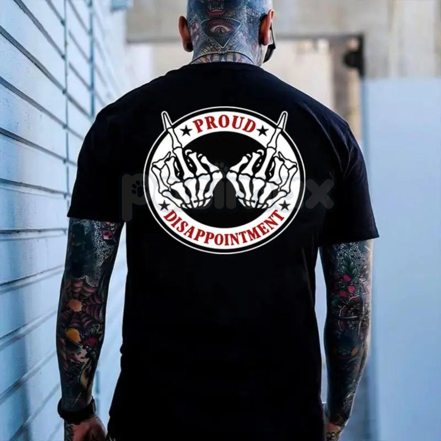 "Proud Disappointment" Defiant Bone Hand T-Shirt - Men's Skeletal Graphic Tee, Edgy Gothic Middle Finger Shirt, Alternative Punk Rock Aesthetic Top, Premium Heavyweight Alt-Fashion Apparel, Sarcastic Rebel Statement Tee