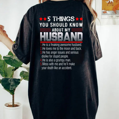 "5 Things You Should Know About My Husband" T-Shirt - Funny Wife Tee, Gift for Her from Husband