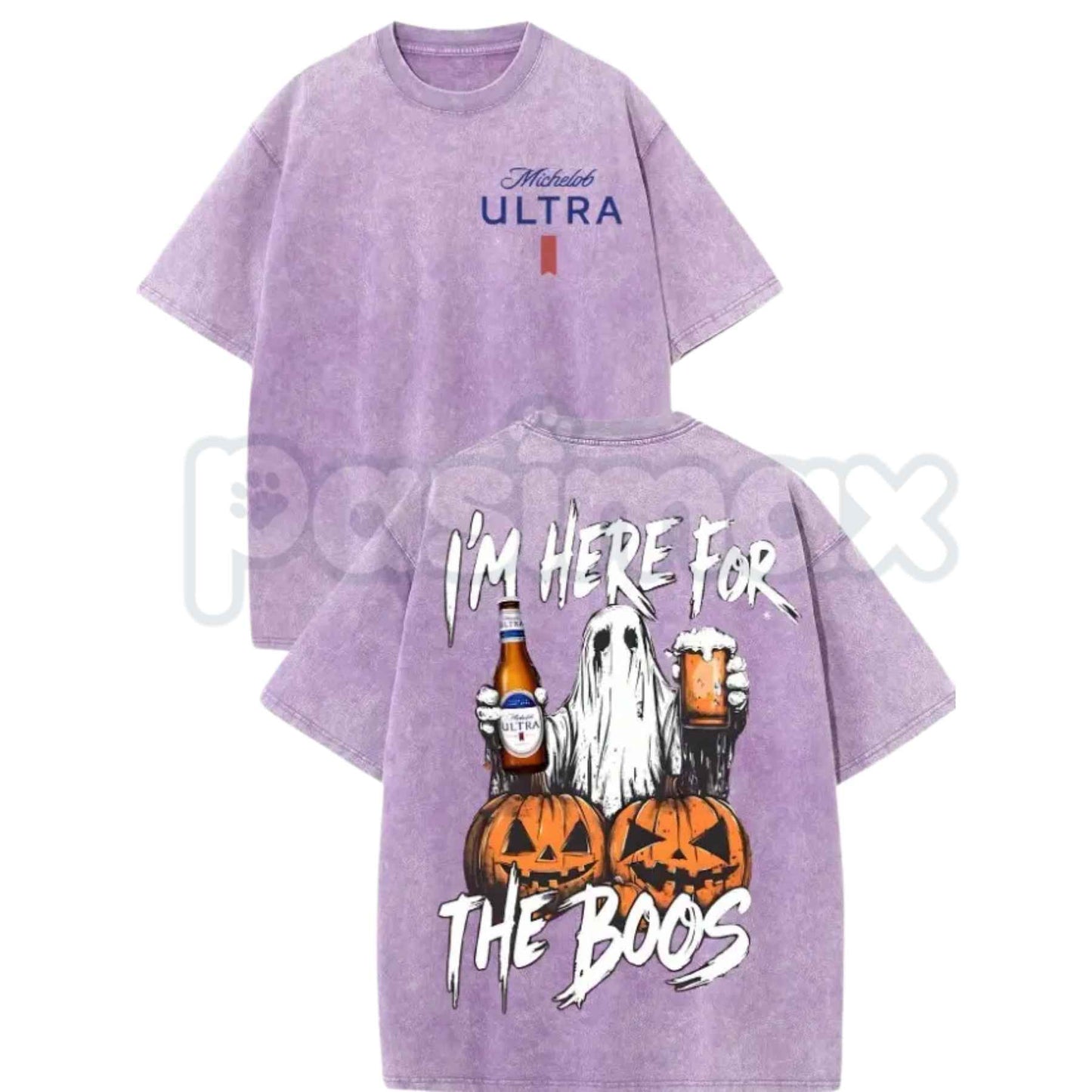 Vintage Washed Michelob Ultra Ghost I'm Here For The Boos T-Shirt – Funny Halloween Beer Graphic Tee, Double Sided Lightweight Cotton Unisex Top