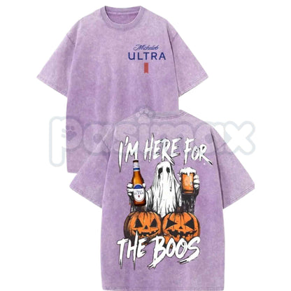 Vintage Washed Michelob Ultra Ghost I'm Here For The Boos T-Shirt – Funny Halloween Beer Graphic Tee, Double Sided Lightweight Cotton Unisex Top
