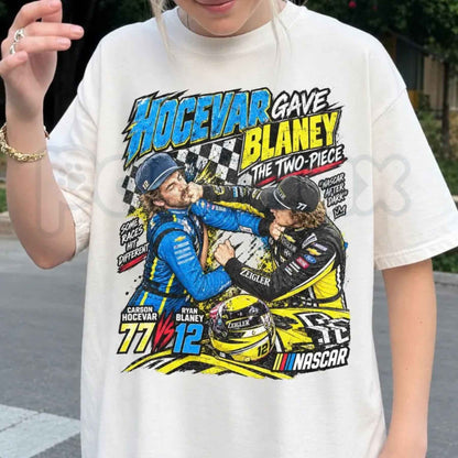 Ryan Blaney vs Carson Hocevar T-Shirt – NASCAR Racing Rivalry Graphic Unisex Tee
