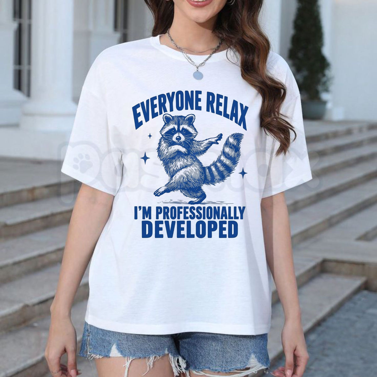 Comfort Colors® Funny Raccoon Teacher T-Shirt – Everyone Relax I'm Professionally Developed Graphic Tee, Sarcastic Coworker Unisex Top & Educator Gift