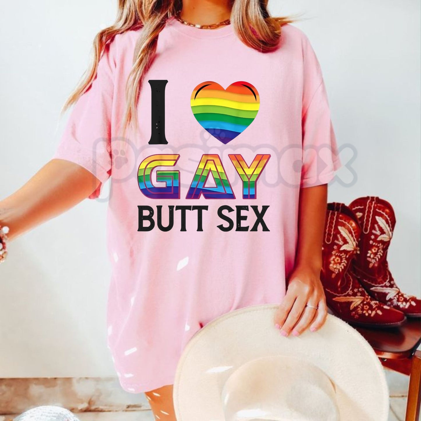 "I Love Gay Butt Sex" Rainbow Heart T-Shirt - Explicit Adult Homosexual Pride Tee, Funny Gay Slogan Apparel, Provocative LGBTQ+ Humor Shirt