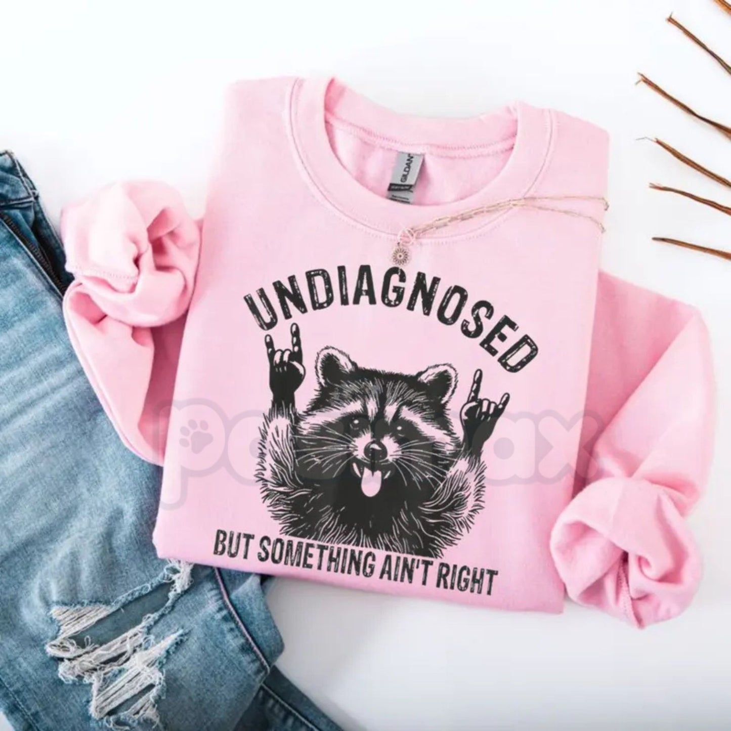 Undiagnosed But Something Ain't Right Raccoon Sweatshirt | Funny Neurospicy Trash Panda Crewneck | Sarcastic Raccoon Humor Jumper | Mental Health Awareness Satire Pullover | Aesthetic Chaotic Raccoon Graphic Top | Relatable Adult Humor Shirt