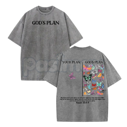 God's Plan Unisex Washed T-Shirt – Vintage Christian Graphic Tee, Faith-Based Streetwear