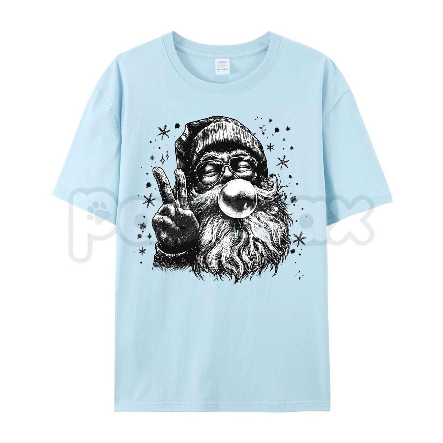 Vintage Bubble Gum Santa Black Graphic T-Shirt – Retro Christmas Holiday Unisex Cotton Tee