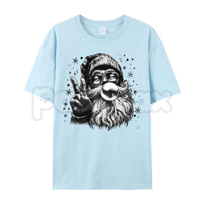 Vintage Bubble Gum Santa Black Graphic T-Shirt – Retro Christmas Holiday Unisex Cotton Tee