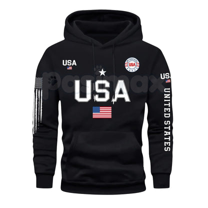 Patriot USA Flag Print Hoodie – Men’s American Heritage Fleece Sweatshirt, Vintage Stars & Stripes Graphic Pullover, Made in the USA