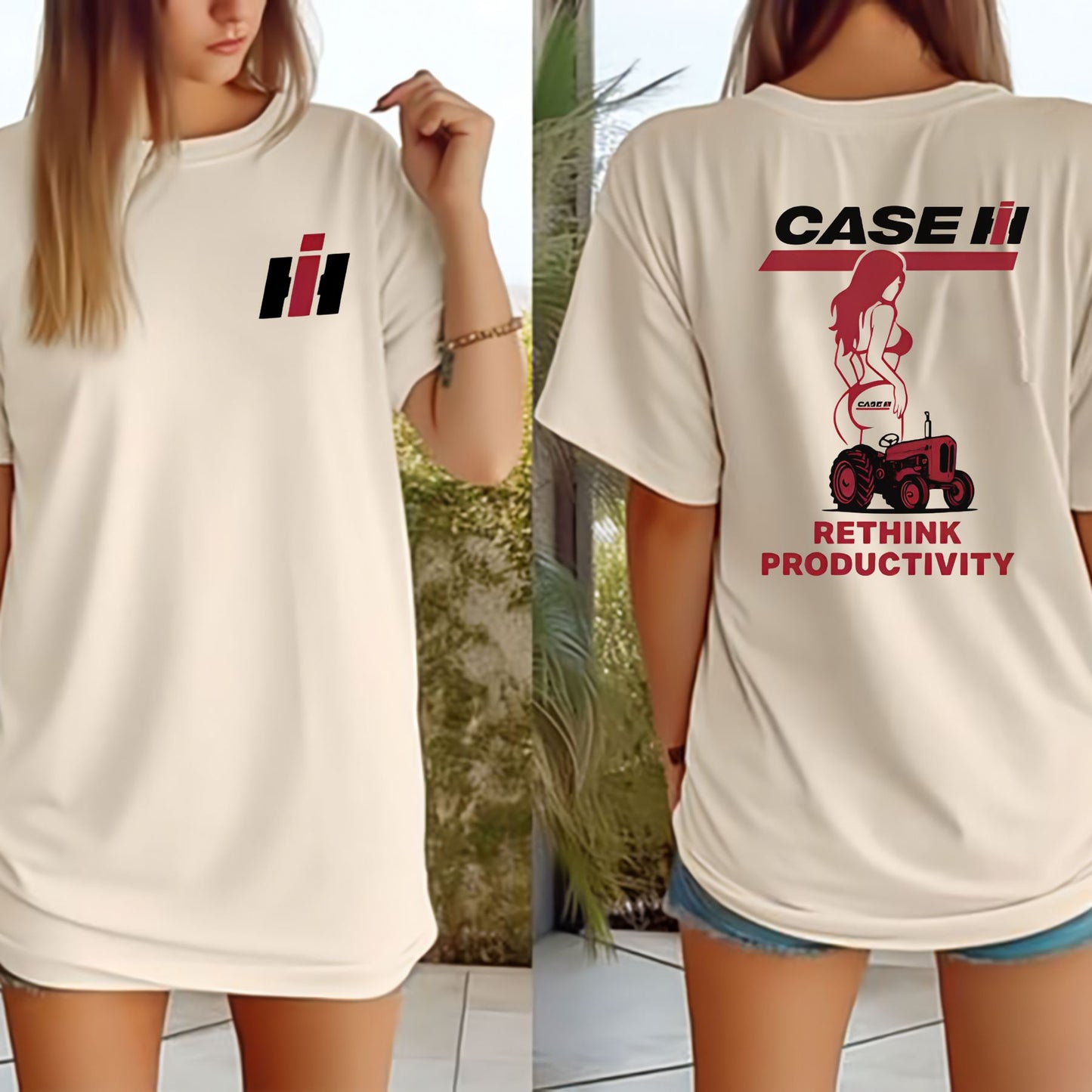 Case IH "Rethink Productivity" T-Shirt - Retro Tractor & Girl Graphic, Gift for Farmers