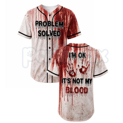 Unisex Horror Theme Graphic Baseball Jersey – Bloody Button-Front Short-Sleeve Halloween Costume Shirt
