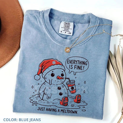 'Everything Is Fine' Meltdown Christmas Comfort Colors® Shirt – Funny Mom Holiday Tee, Cute & Sarcastic Crewneck Gift