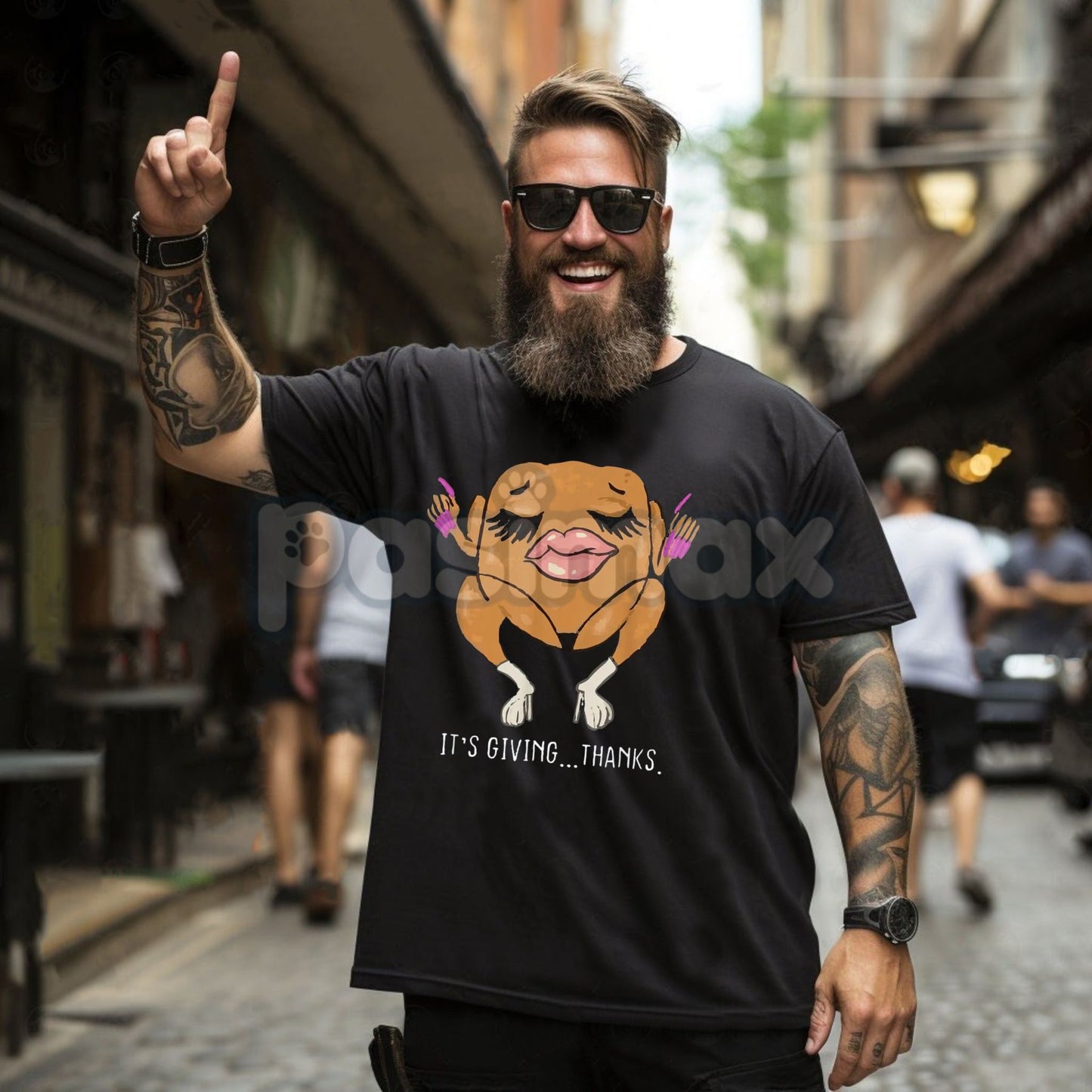 "It’s Giving Thanks" Thanksgiving Vibe Check T-Shirt - Modern Internet Humor Tee, Funny Turkey Day Streetwear, Viral Slang Apparel