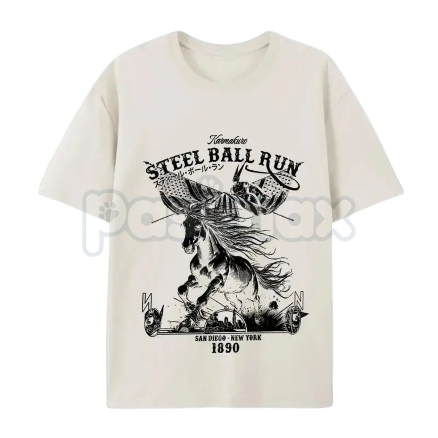 Steel Ball Run "SBR" Horse Racing American Flag T-Shirt – Retro Anime Manga Graphic Tee, Premium 100% Cotton JoJo Fan Top, Soft Lived-In Heavyweight Western Aesthetic Shirt, Made in USA