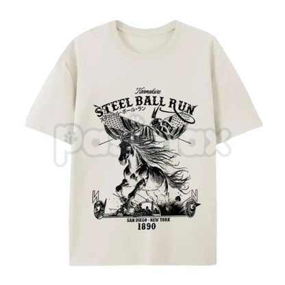 Steel Ball Run "SBR" Horse Racing American Flag T-Shirt – Retro Anime Manga Graphic Tee, Premium 100% Cotton JoJo Fan Top, Soft Lived-In Heavyweight Western Aesthetic Shirt, Made in USA
