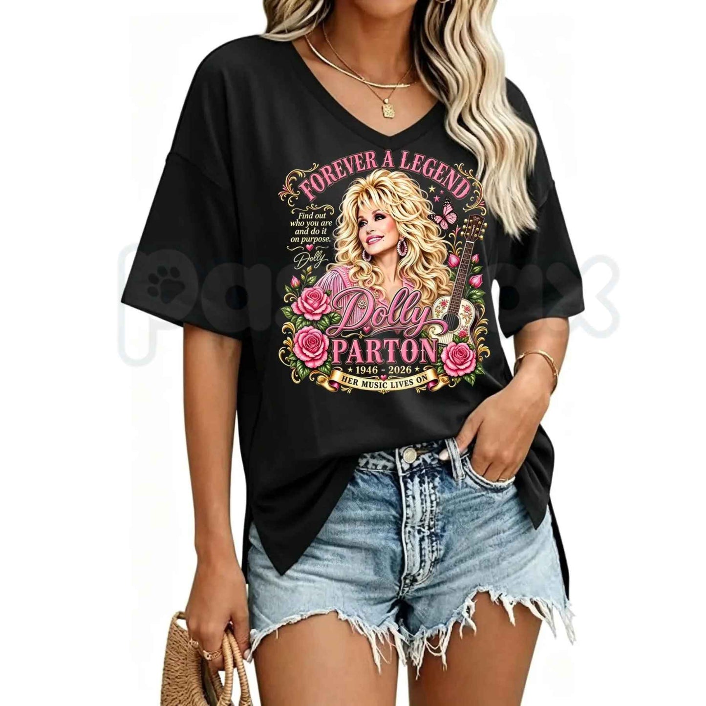Country Music Tribute Western Style Memorial Women's V-Neck T-Shirt – Retro Cowgirl Graphic Tee