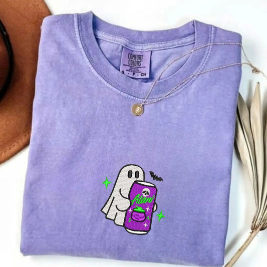 Embroidered Spooky Drink Comfort Colors T-Shirt – Halloween Barista Style Tee
