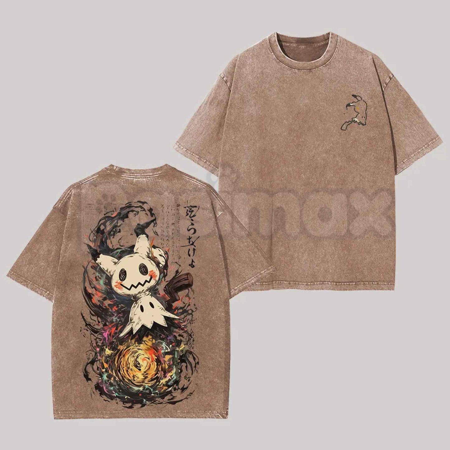 Mimikyu Ghost Vintage Washed Graphic Tee – Retro Anime Spooky Graphic T-Shirt, Vintage Washed Lightweight Cotton Unisex Streetwear Top