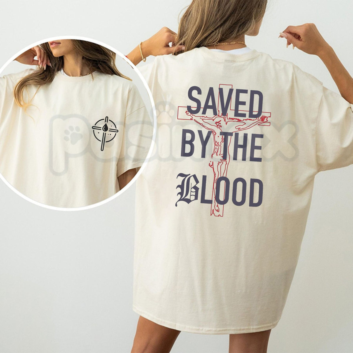 Saved By The Blood Printed Top – Christian Faith Grace Religious Graphic T-Shirt