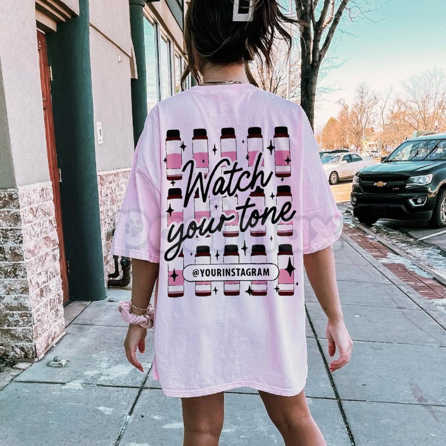 Custom Instagram "Watch Your Tone" T-Shirt - Personalized Social Media Slogan Tee, Unisex Trendy Boundary Apparel, Custom Insta Handle Gift