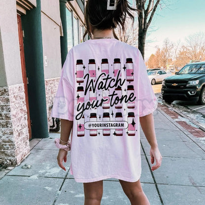 Custom Instagram "Watch Your Tone" T-Shirt - Personalized Social Media Slogan Tee, Unisex Trendy Boundary Apparel, Custom Insta Handle Gift
