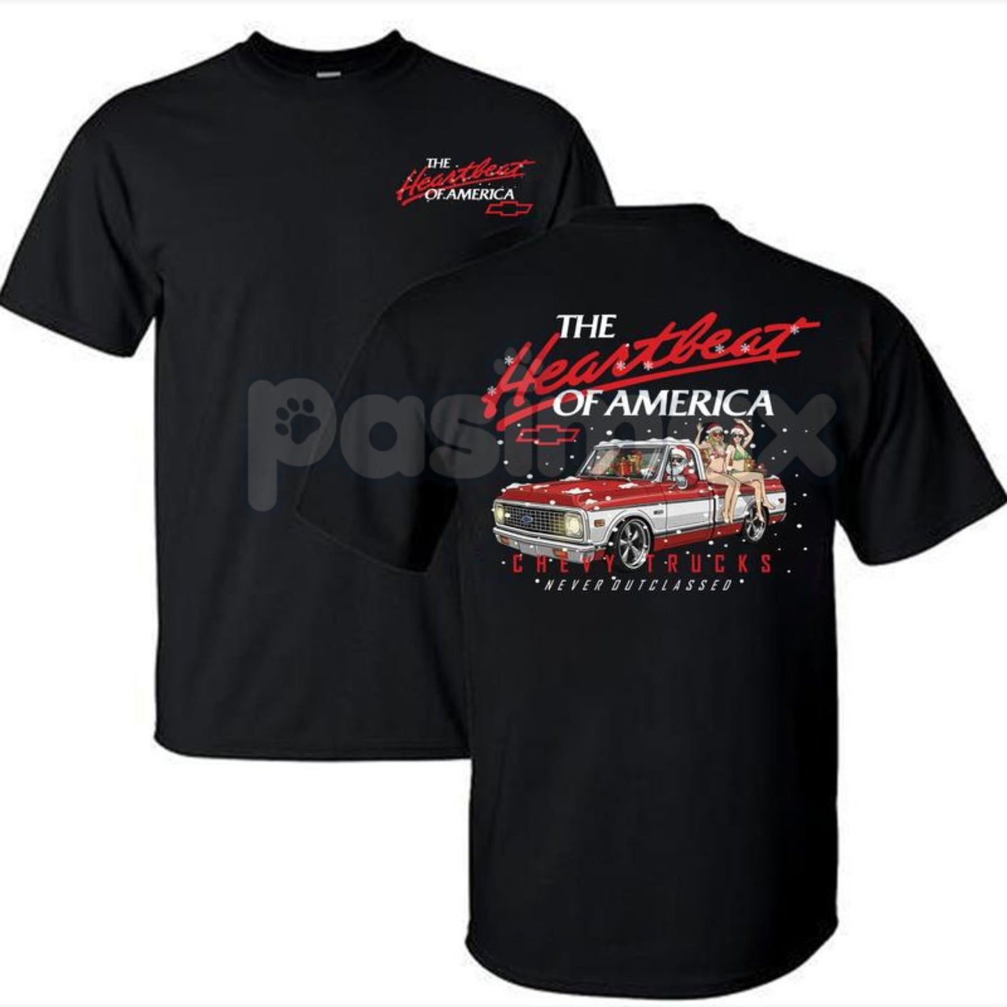 Retro Chevy Heartbeat of America Christmas T-Shirt - Vintage Holiday Automotive Tee, Iconic Chevy Slogan Xmas Gift, American Muscle Fan Apparel