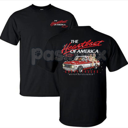 Retro Chevy Heartbeat of America Christmas T-Shirt - Vintage Holiday Automotive Tee, Iconic Chevy Slogan Xmas Gift, American Muscle Fan Apparel