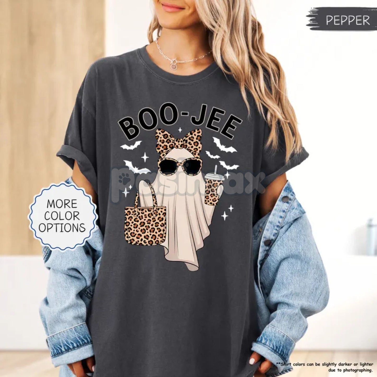 'Boo-Jee' Ghost Comfort Colors® T-Shirt – Luxury Spooky Status Shirt, Leopard Coffee Ghost Tee, Girly Fall Vintage Gift