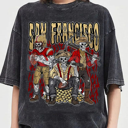 Teams Football Skull Vintage Washed T-Shirt – Classic 90s All-Team Graphic Tee, Game Day Style