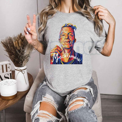 Color Geometric Macklemore Portrait Signature Print T-Shirt – Retro Pop Art Unisex Tee