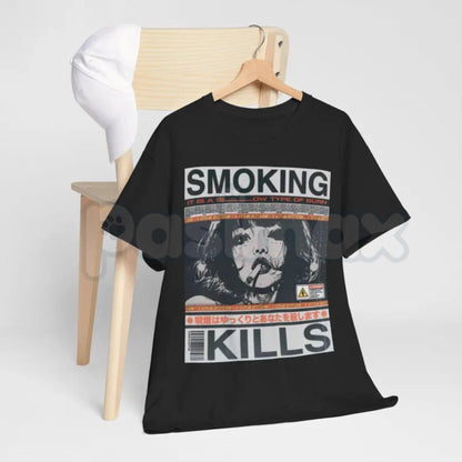 "Smoking Kills" Retro Manga Style T-Shirt – 90s Aesthetic Anime Graphic Tee, Premium 100% Cotton Cyber-Noir Top, Soft Lived-In Heavyweight Edgy Streetwear Shirt, Made in USA