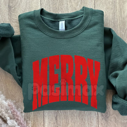 MERRY Christmas Holiday Sweatshirt | Elegant Festive Jumper | Classic Cozy High Neck Crewneck | Upscale Xmas Apparel