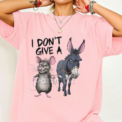 Men's "I Don't Care" T-Shirt - Funny Mouse and Donkey Graphic Tee, Political Humor Apparel
