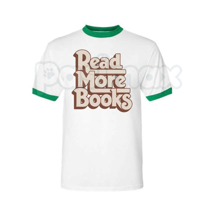 Read More Books Ringer Tee – Retro Book Lover Contrast Collar Shirt, Vintage Literary Aesthetic Unisex Graphic Tee