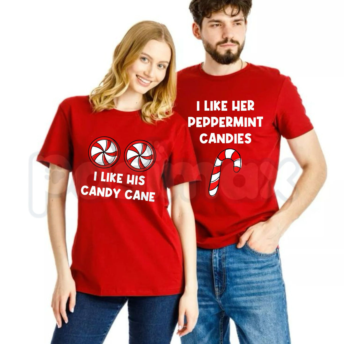 I Like Her Peppermint Candies & I Like His Candy Cane T-Shirts – Funny Christmas Couples Matching Holiday Graphic Tees