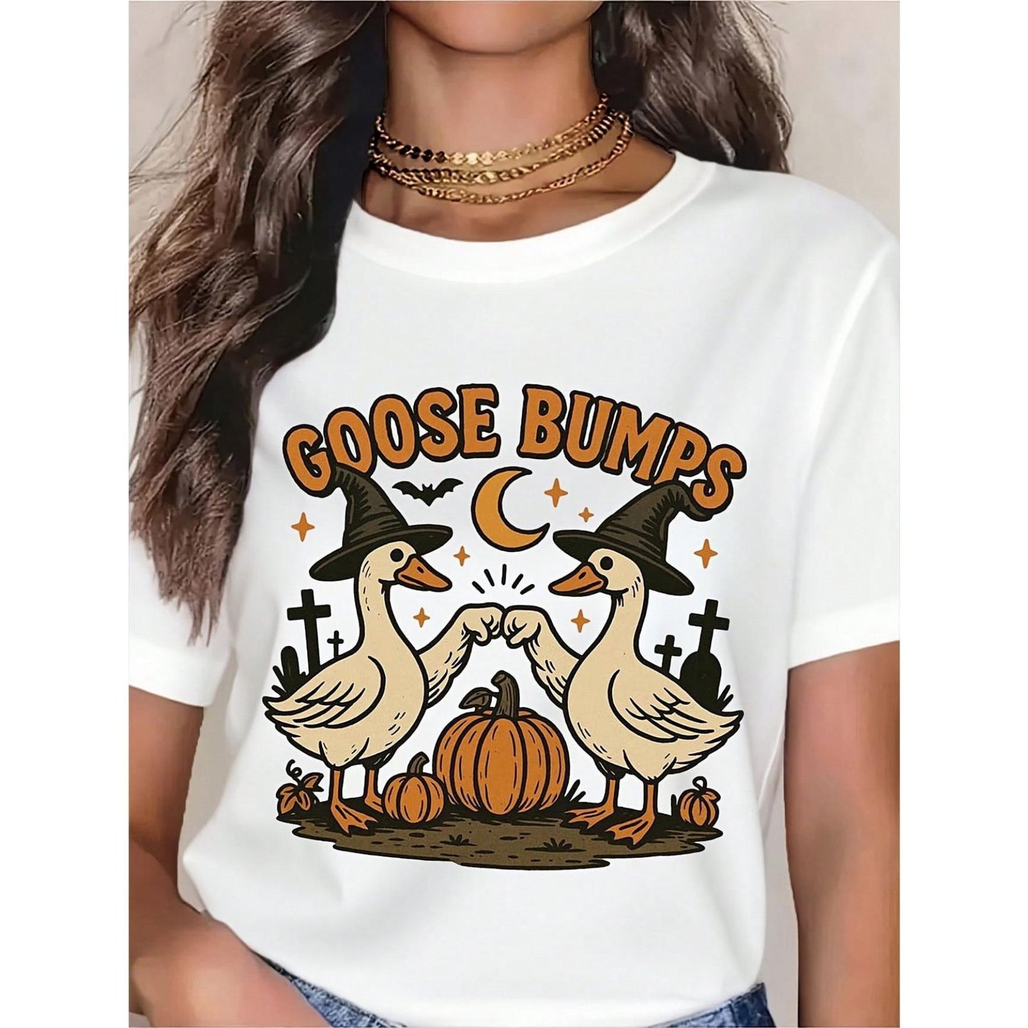 Goose Pumpkin Halloween T-Shirt - Cute Fall Geese Tee, Witch Goose & Fist Bump Shirt