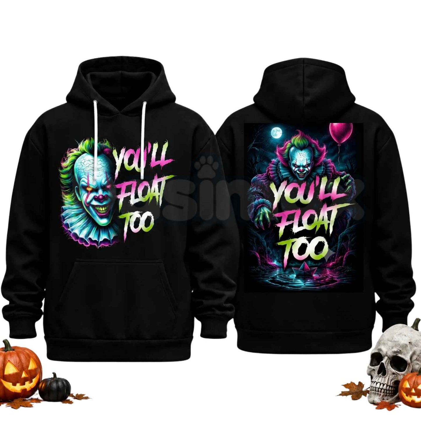 Unisex Horror Movie Villain Double Sided Graphic Hoodie – Retro Neon Scary Character Pullover, Vintage Spooky Halloween Gift Sweatshirt