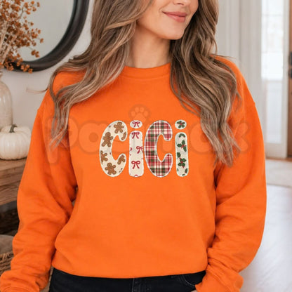 Family Name Gingerbread Plaid Sweatshirt | Forest Green Holiday Crewneck
