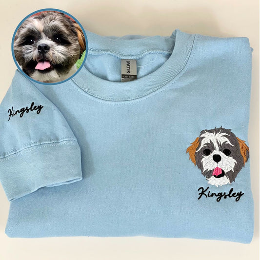 Custom Dog Face Colored Embroidered Sweatshirt
