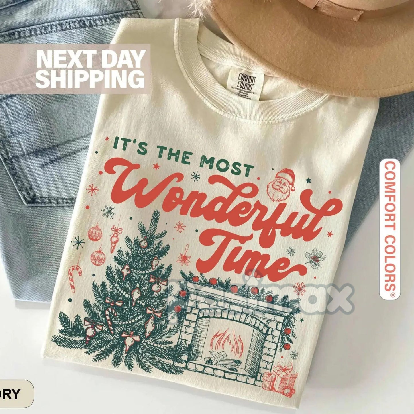 Retro Christmas T-Shirt – 'Most Wonderful Time' Holiday Tee, Vintage Christmas Shirt, Comfort Colors® Cozy Christmas Top