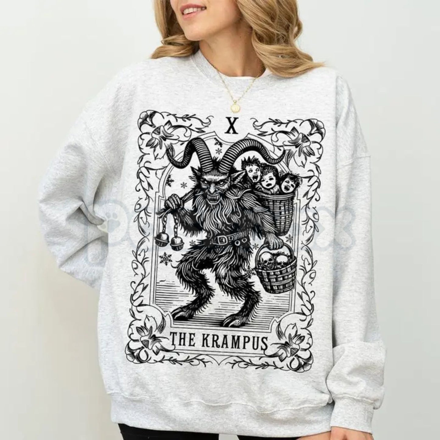 Krampus Tarot Card Goth Christmas Sweatshirt | Spooky Occult Holiday Jumper | Jólakötturinn Alternative Xmas Gift | Dark Academia