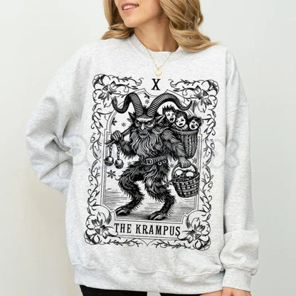 Krampus Tarot Card Goth Christmas Sweatshirt | Spooky Occult Holiday Jumper | Jólakötturinn Alternative Xmas Gift | Dark Academia