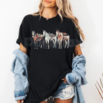 Comfort Colors® Wild & Free Western Horse T-Shirt – Rustic Equestrian Scene Tee, Vintage Desert Southwest Graphic, Boho Cowgirl Shirt