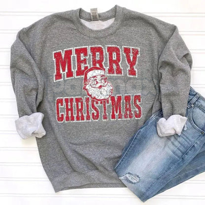 Retro Merry Christmas Santa Sweatshirt | Vintage Holiday Crewneck Jumper | Nostalgic Graphic Top