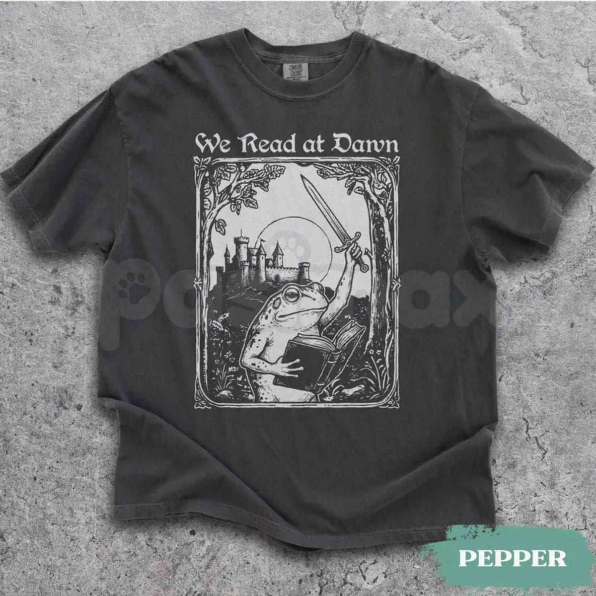 Comfort Colors® We Read at Dawn T-Shirt – Bookish Funny Frog Reading Graphic Tee, Weirdcore Medieval Unisex Top & Gift