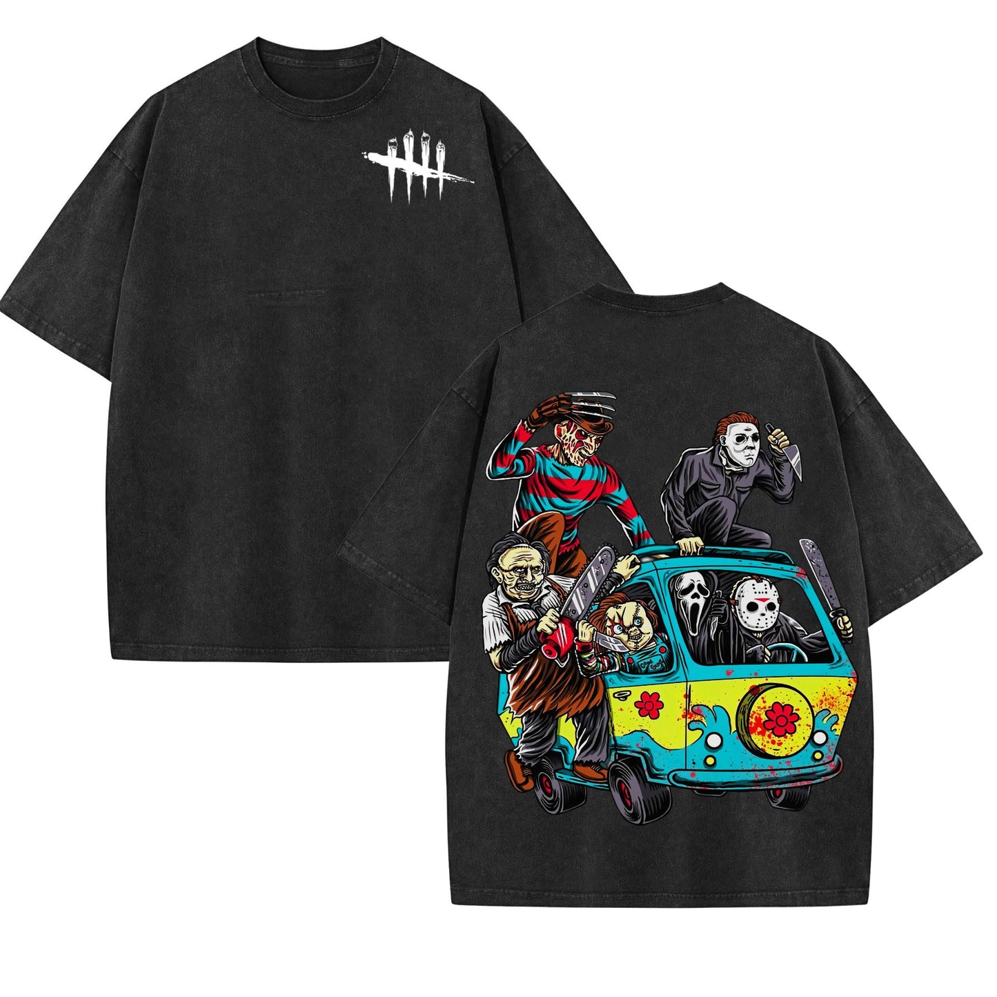 Halloween Scary Cartoon Character Print Dead By Daylight – Washed Tee, Cotton Menswear Top