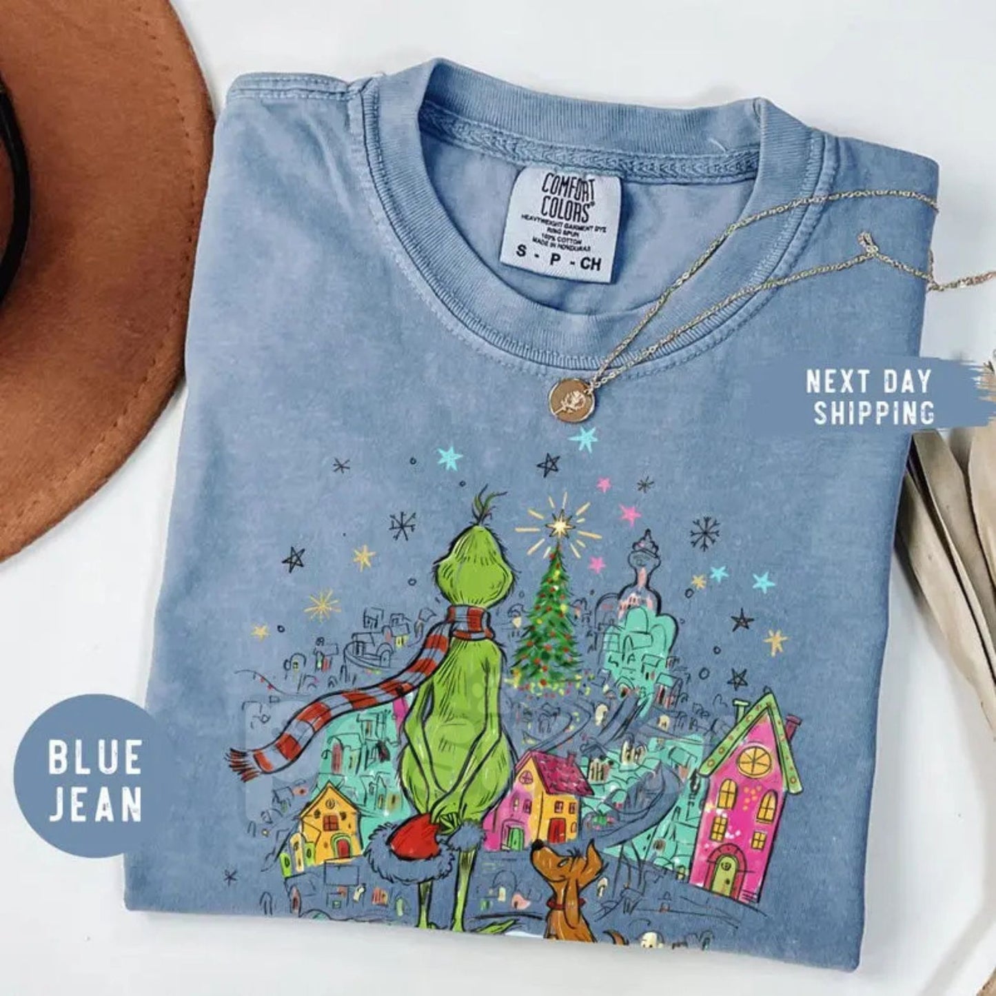 Comfort Colors® Max Dog & The Grinch Christmas Tee – Whoville Tree Holiday Graphic Shirt, Vintage Aesthetic Xmas