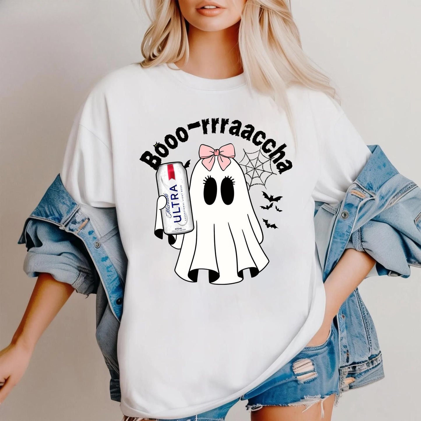 Cute Ghost "Boo" Halloween T-Shirt - Drinking Mexican Ghost Graphic Tee, Spooky Season Apparel