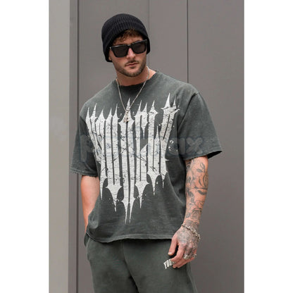 "Revenge" Washed T-Shirt – Oversized Gothic Streetwear Graphic Tee, Heavy Vintage Cotton