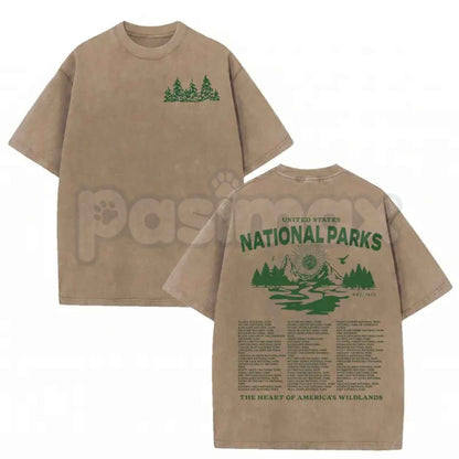 Vintage Wash National Parks Graphic Tee – Oversized Acid Wash T-Shirt, Retro Outdoor Nature Mountain Lightweight Cotton Unisex Top