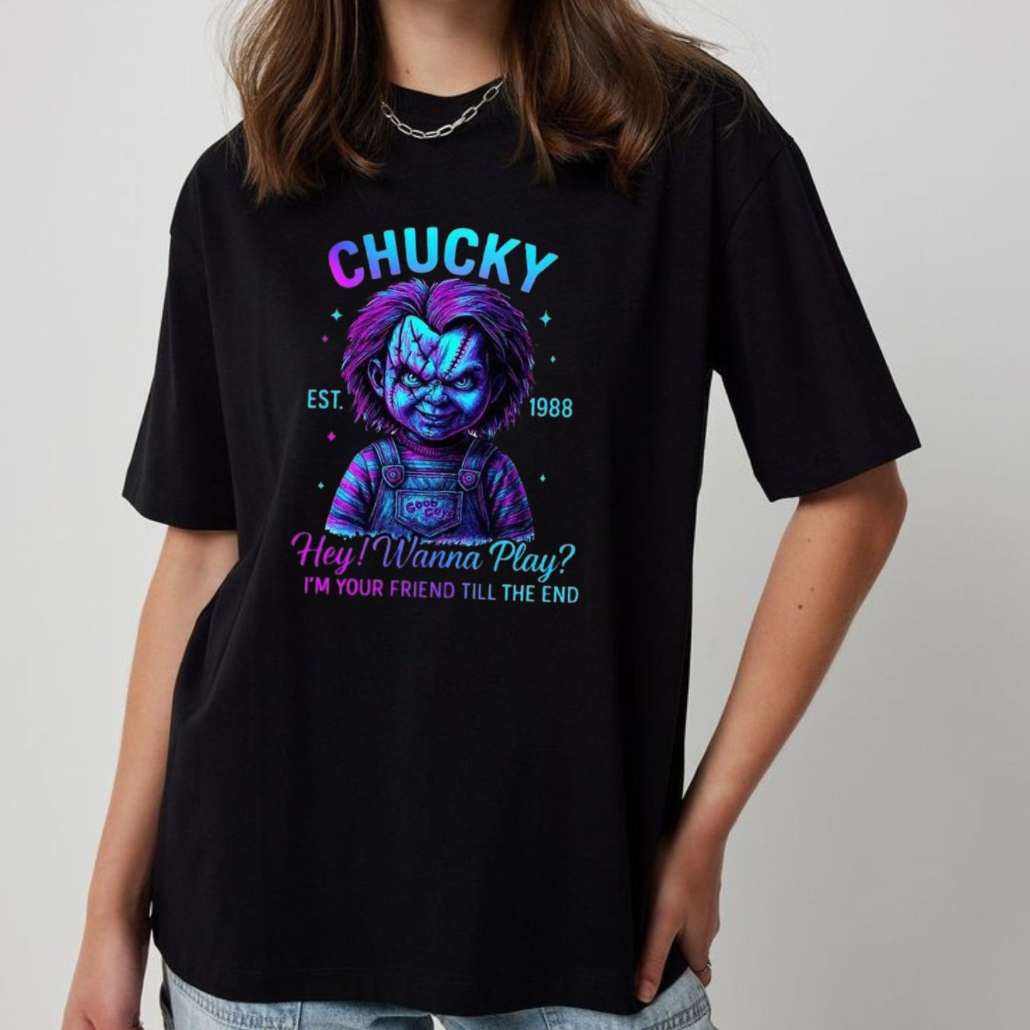 Halloween Neon Horror Characters Shirt - Glowing Horror T-Shirt, Spooky Neon Apparel